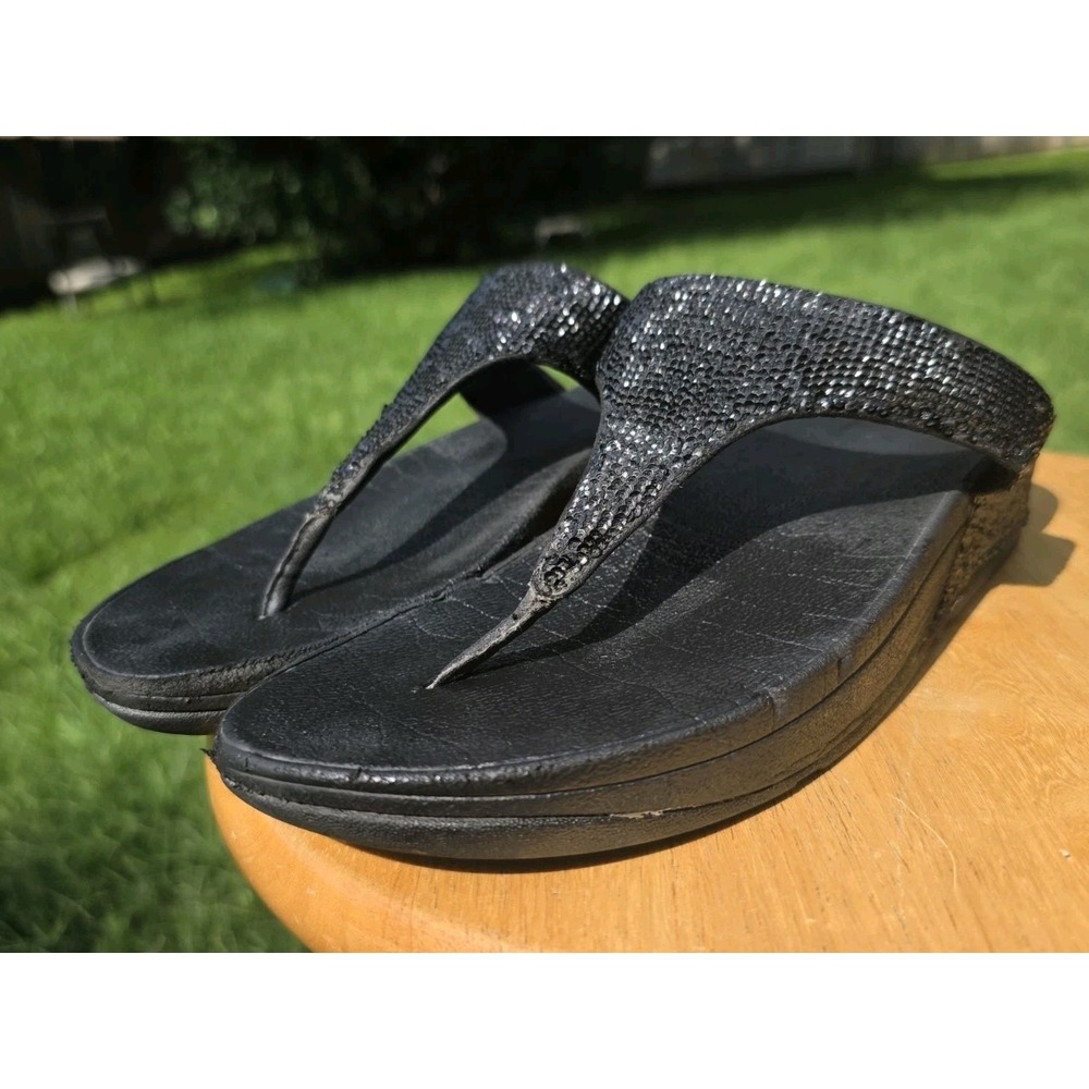 FitFlop Sequin Flip Flop Sandals Astrid 294-001 Women's Black Size 7